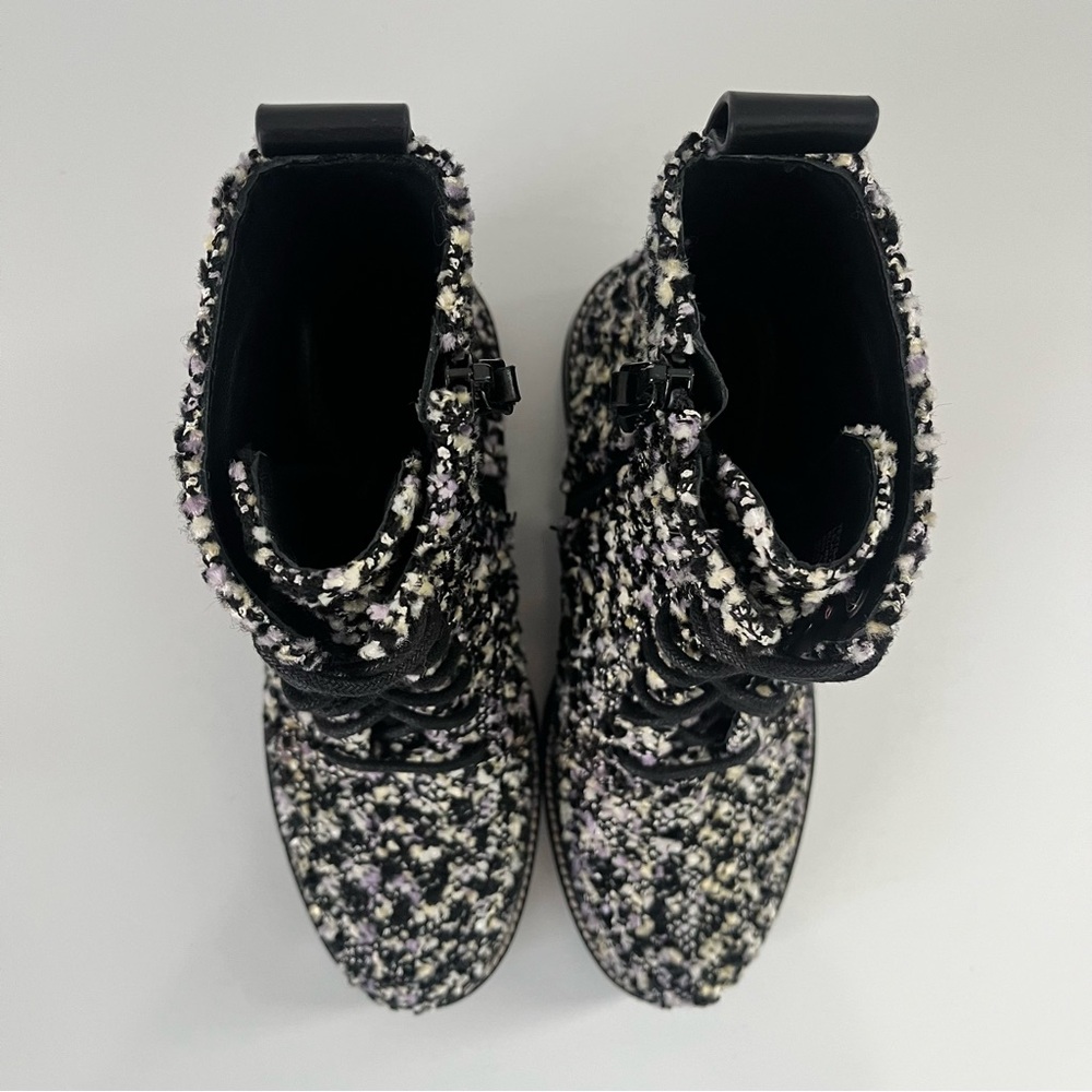 Tory Burch 50mm Tweed Lug Sole Combat Boots in Black/Multi - Picture 5 of 13